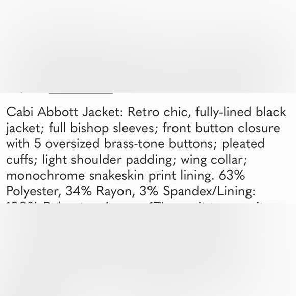 Cabi Abbott black jacket blazer size 10 style 3057 ballon 3/4 length sleeves - Picture 3 of 9